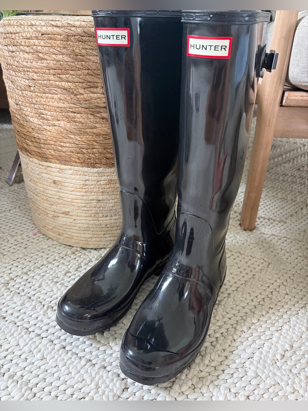 Hunter Glossy Classic Black Tall Rain Boots Womens Size 9 EUC